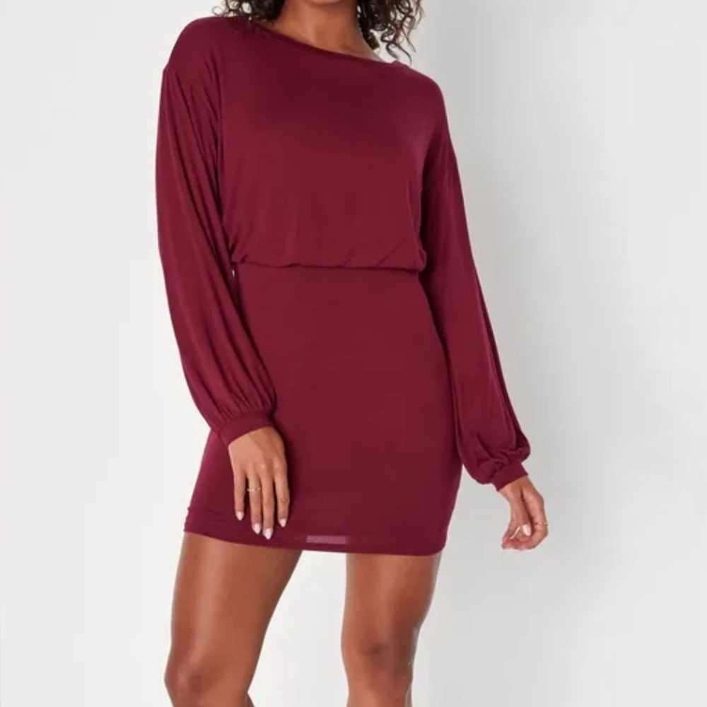 Lulu's Red Sheath Dress with Bishop Sleeves
